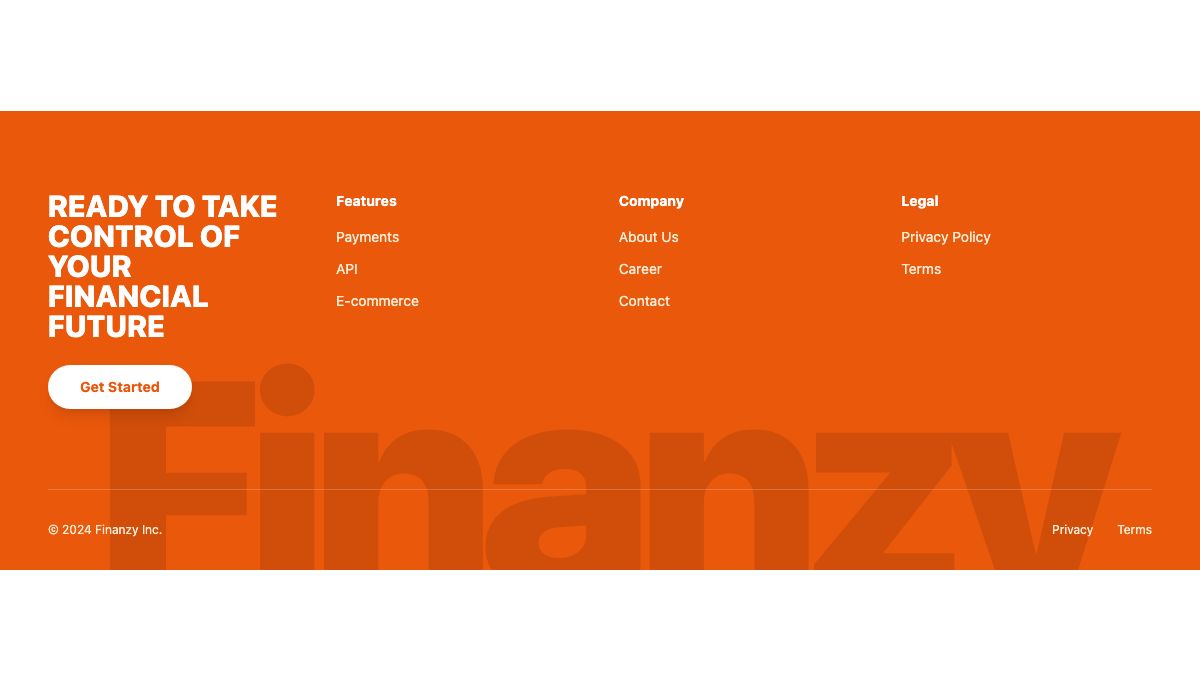Brand Primary Footer with CTA, Multi-Column Links, and Giant Text - Footers UI component